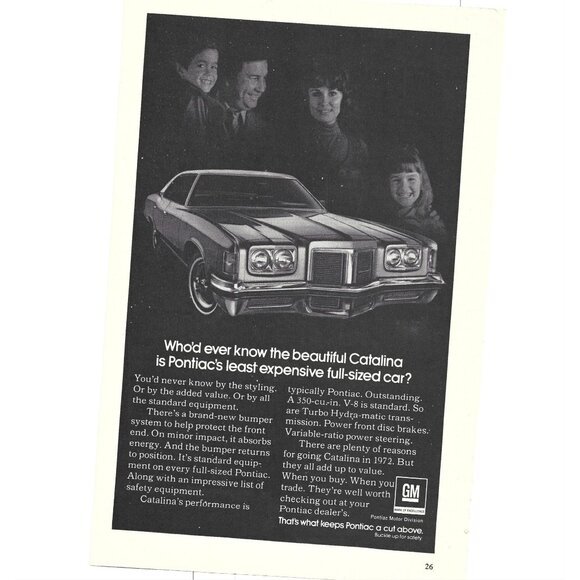 Vintage 1970s Pontiac Catalina Full Size Car Ad Print - Picture 1 of 2